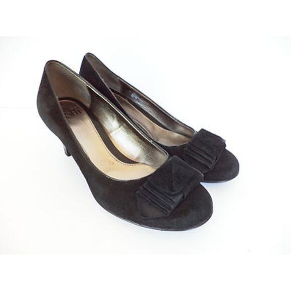 SOFFT US 6M BLACK NUBUCK LEATHER PUMP HEEL SHOE WITH STYLIZED BOW - Picture 1 of 9